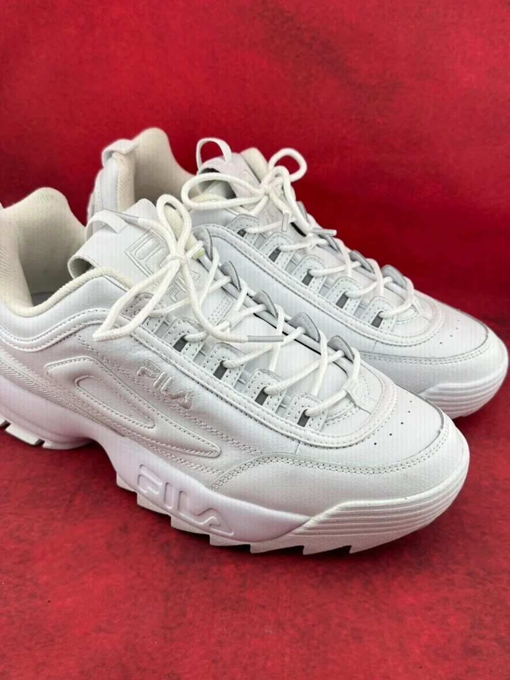 FILA DISRUPTOR II PREMIUM LEATHER MEN'S SNEAKER WHT/WHT/WHT SIZE 11
